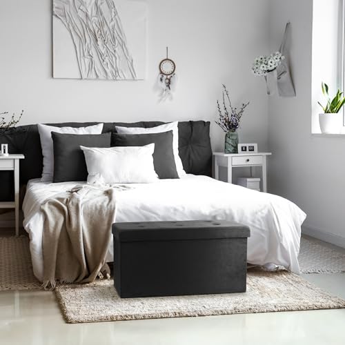 Sorbus Collapsible Storage Ottoman Bench (Black, Medium (15” x 30” x 15”)) - image 4