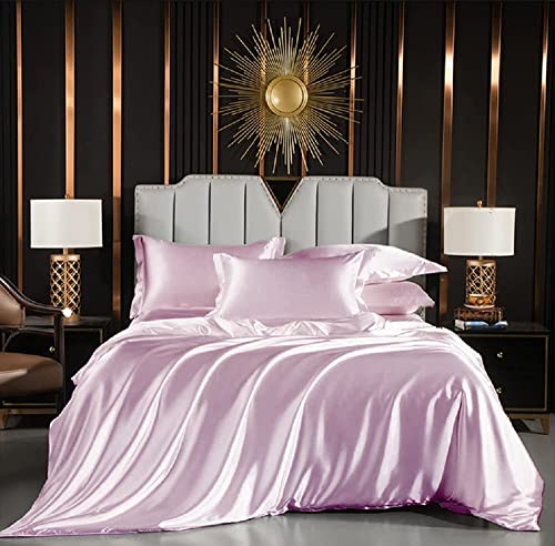 Luofanfei Housse de Couette 220x240 Rose poudré Satin Parure de lit Unie Adulte 2 Personne Ensemble Literie Modern Uni Linge de Lit avec Fermeture éclair et...
