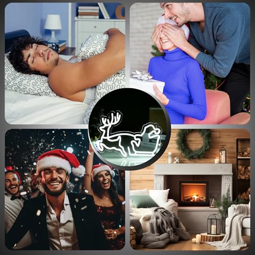 Image of Santa Claus And The Sled Neon Sign Christmas white LED Sign Light,Art Wall Decorative Night Light 3 Colors for Indoor Party Kids Bedroom Wedding Bar Pub Club Christmas Decor,15.94 inch*11.22 inch