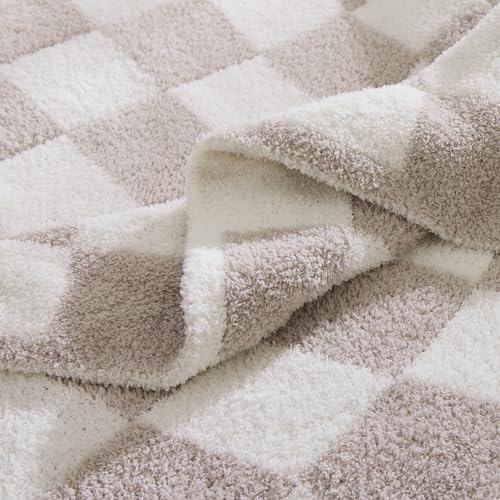 WRENSONGE Checkered Throw Blanket, Taupe Soft Cozy Fluffy Warm Hand Made Throw Blankets for Couch, Sofa, Chair, Bed, Camping, Picnic, Travel Lightweight Bed Blanket - 60"*80"