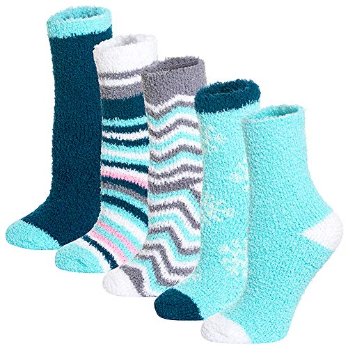 Womens Cozy Fluffy Fuzzy Socks - Plush Cute Soft Warm Casual Crew Slipper Socks For Winter (Multi6-5Pack)