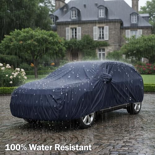 Image of Sulfar 100% Water Resistant Car Body Cover Compatible with Mirror for CITROEN Basalt (Triple Stitched, Full Bottom Elastic, Navy Blue)