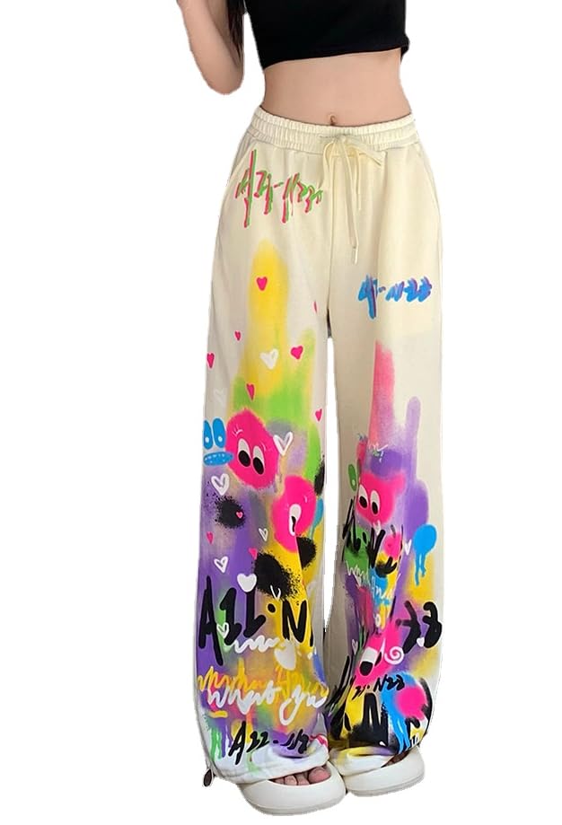 Obenie Y2k Fashion Pants Loose High Waist Graffiti Casual Pants Guard Pants Trend Wide Legged Pants Teens Retro Bottoms