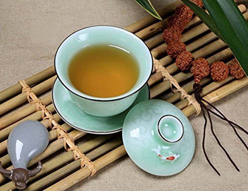 Home tea Celadon carp teacup/coffee cup/gaiwan(with lid and saucer) 120ml