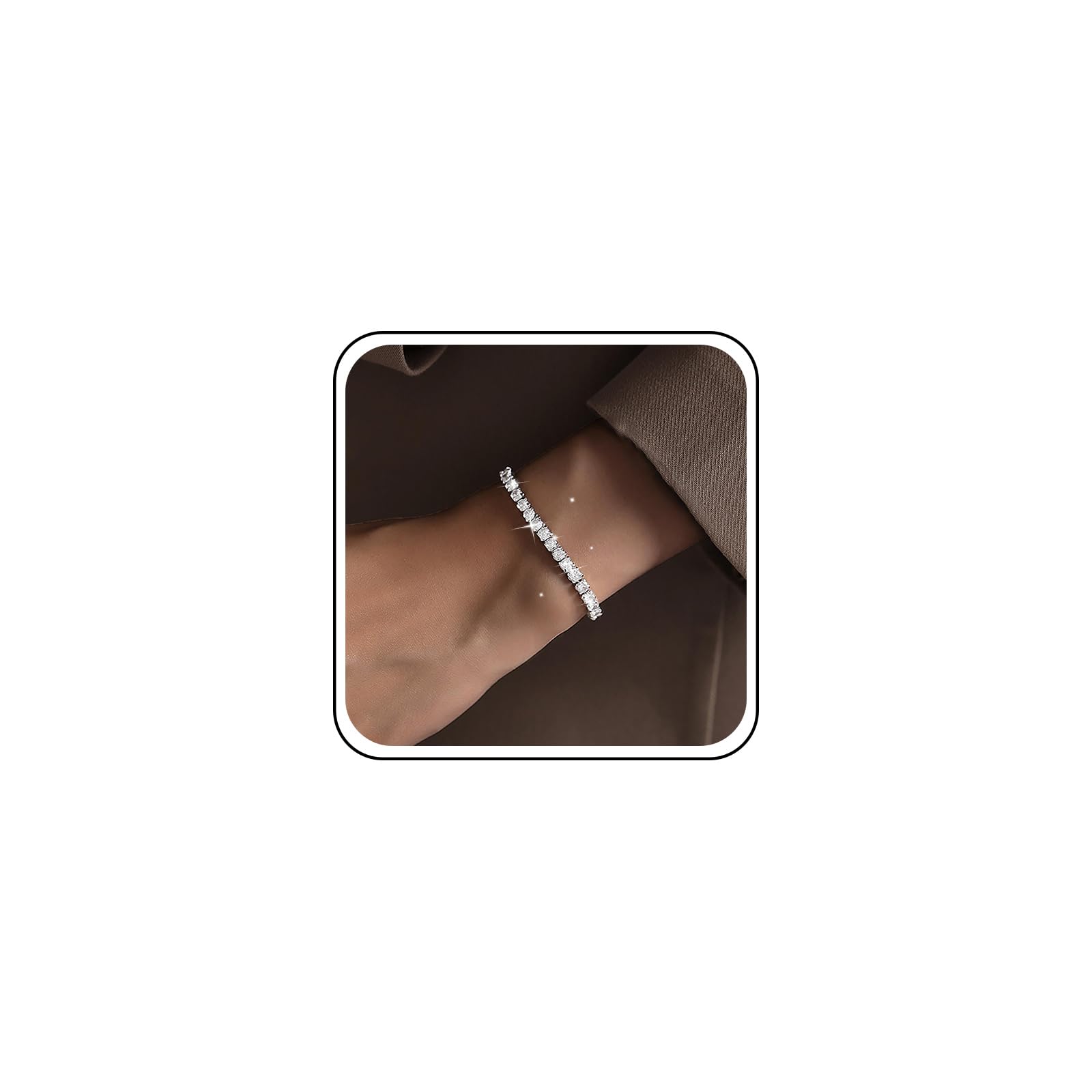TseenYi Rhinestone Elástico Brazalete De Tenis De Cristal De Plata Brillante Cz Brazalete Brazalete Boho Rhinestone Pie De Playa Joyería De La Boda Para Las Mujeres Y Las Niñas