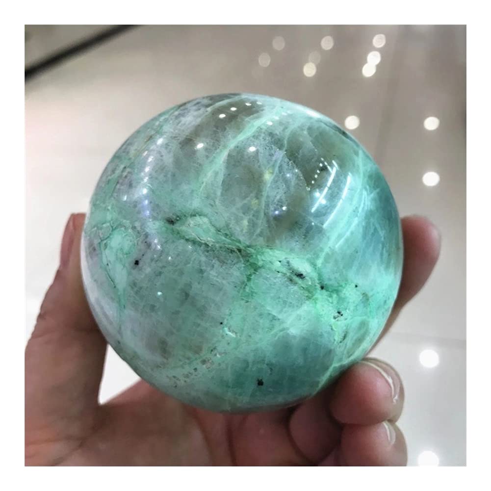 Lleno de Textura Bola de luz de Luna Verde Pulida, Cristal de Natural, Piedras Decorativas, Esfera, Perla Luminosa legendaria, joyería Preciosa Encantadora (Size : 7-8cm)