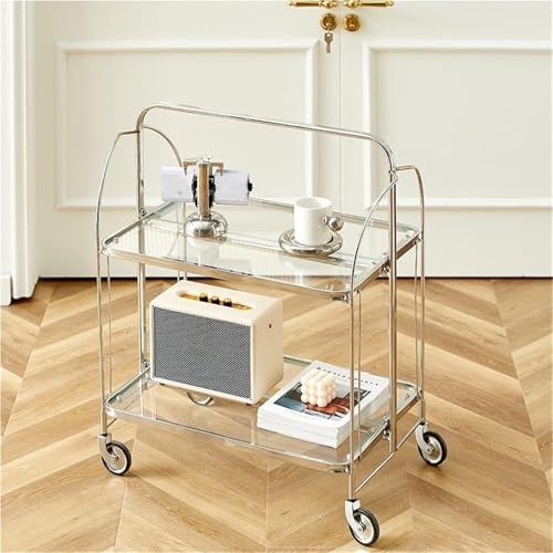 Foldable Metal Side Table with Wheels - Portable Utility Cart for Small Spaces, Sturdy Design, Multi-Purpose Mobile Table for Living Room, Kitchen, and Office Use