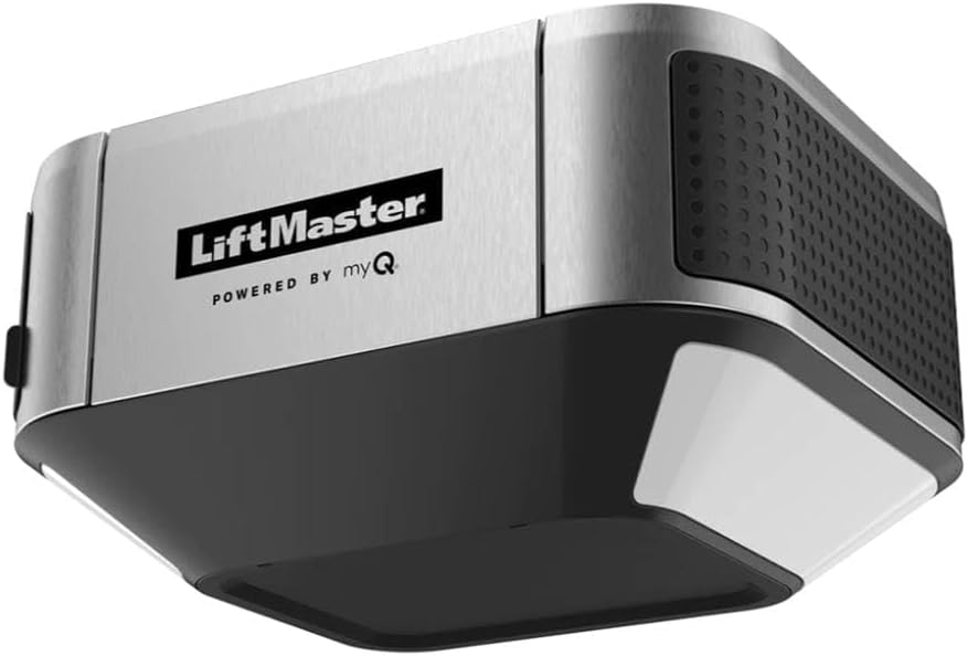 زاویه view د LiftMaster 84602 ګراج دروازې پرانیستونکی، د هغې کمپیکٹ ډیزاین او اړخ پینلونه روښانه کوي.
