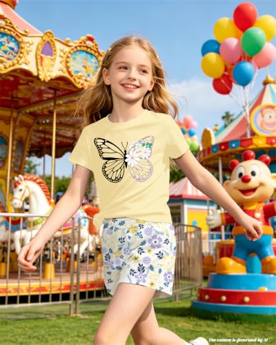 Image of Bestuline Girls Summer 2 Piece Outfits,Basic Short Sleeve Top & Shorts Set with Side Pockets,4-14Y