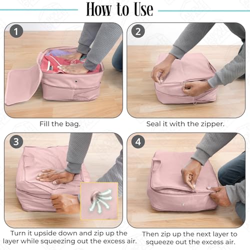 Image of ABOUT SPACE Nylon Ultra Space Saving Self Compression Organizer,22 L Vacuum Storage Bags,Packing Vaccine Bags for Clothes Airtight Reusable,Travel Essentials(Pink,Small,L 40 x B 30 x H 18.5cm)