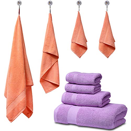 SEMAXE Towel Luxury Bath Towel Sets for Bathroom. Hotel & Spa Quality. 2 Large Bath Towels, 2 Hand Towels, 4 Washcloths. Premium Collection Bathroom Towels (Orange+Purple, 8 Towel Set)