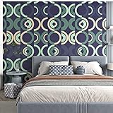🍀 Tapeten Wohnzimmer 🍀: Die blaue Tapete hat ein kreisförmiges Design mit einer harmonischen Farbgebung, voller Kunstfertigkeit und Raffinesse. Kann Ihre stumpfen Wände verdecken oder Ihre alten Möbel und Schrankt.