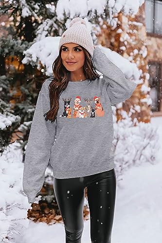 ALLTB Moletom feminino de Natal com estampa de cachorro fofo camisa manga longa amantes de cachorro