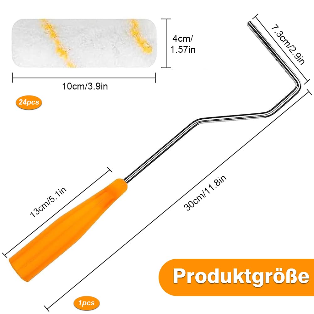 Wałek malarski, farba ścienna, 24 sztuki, profesjonalny wałek malarski, 10 cm, mini wałek malarski z gumowymi uchwytami, odpowiednie wałki malarskie do pokoju rodzinnego, na ścianę, do dekoracji