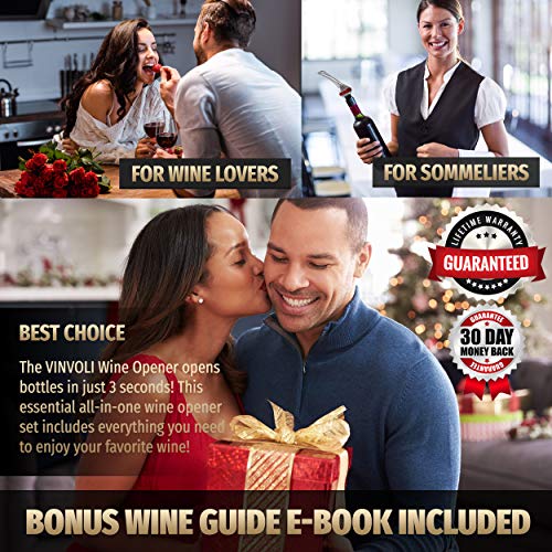 VINVOLI Wine Opener - New 2021 Luxury Chrome Wine Bottle Opener Set - Rabbit Wine Opener Set - Rabbit Wine Corkscrew Set Opener for Wine Bottles - Rabbit Wine Bottle Openers - Wine Cork Opening Kit