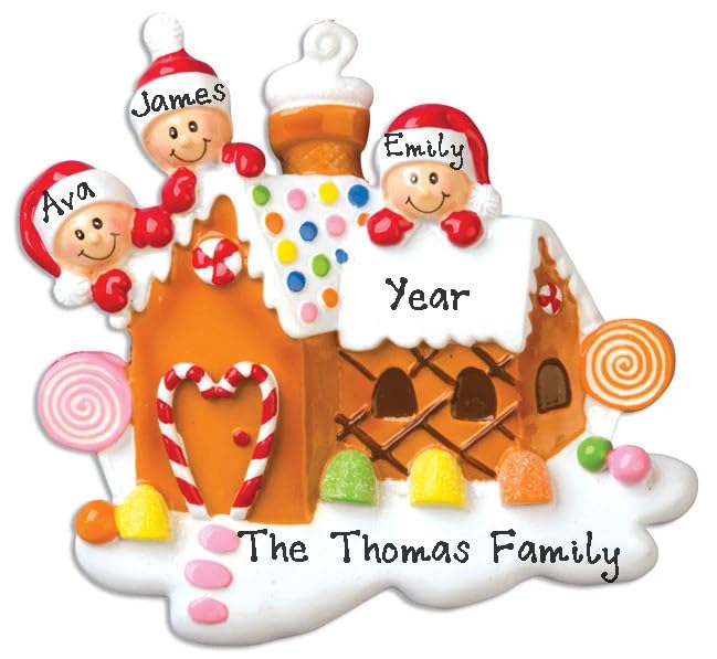 HOBBY HOME ACCESSORIES 2025 Personalized Gingerbread House Family Christmas Tree Ornament Free Personalized (Family of 3)