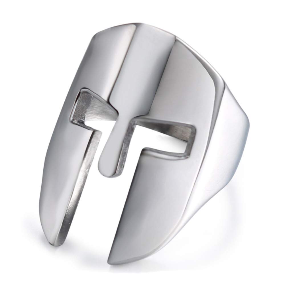 IFUAQZ Men's Stainless Steel Spartan Knight Helmet Ring Ancient Greek Warrior Cool Mask Punk Biker Band
