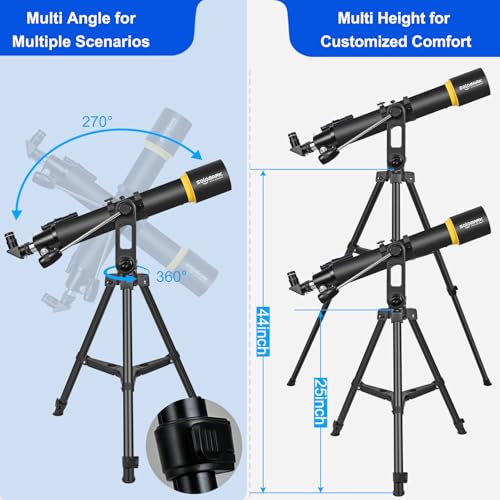 Image of Telescope for Adults, Professional High Powered 90mm Aperture 800mm Refractor Telescopes for Astronomy Beginners with AZ Mount Tripod & Phone Adapter