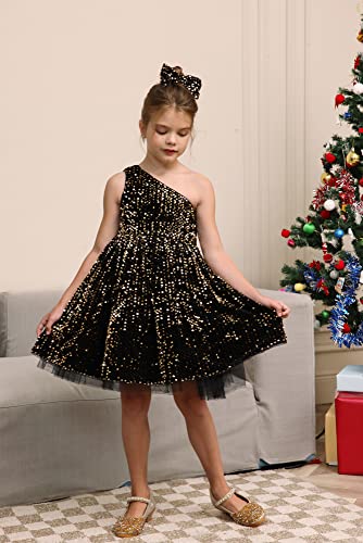 GRACE KARIN Girls Sequin Dress One Shoulder Wedding Party Gown with Hair Bow 5-12Y4