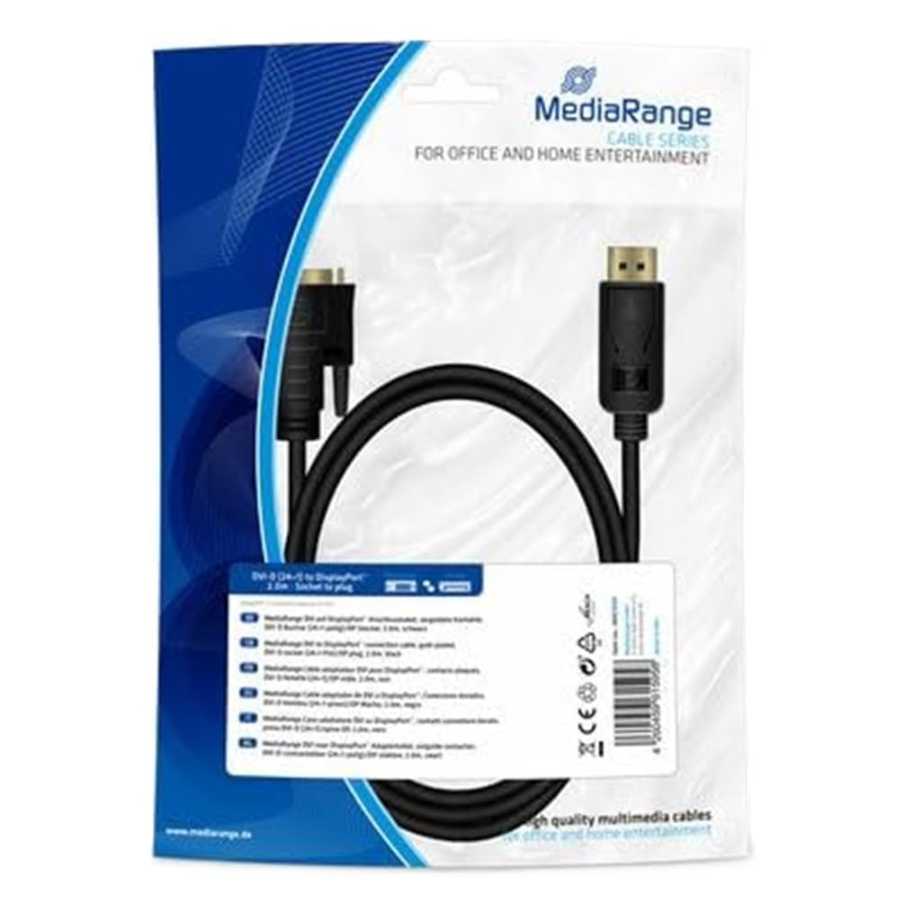 MediaRange Kabel przyłączeniowy DVI na DisplayPort ™, pozłacane styki, gniazdo DVI-D (24+1-biegunowe)/wtyk DP, 2,0 m, czarny