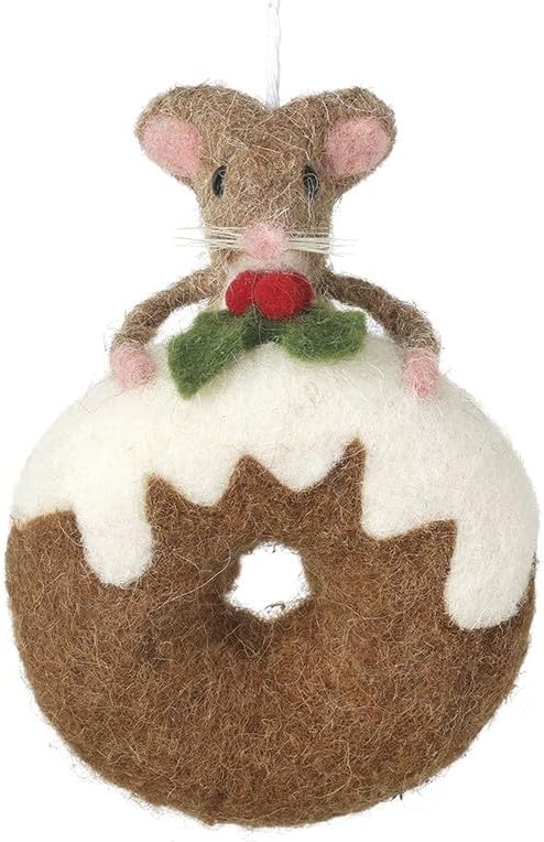 Heaven Sends Hanging Felt Mouse With Donut Ring 9x8x12 Centimetre Decoration