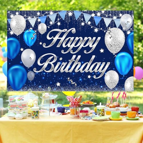Image of DARSHANAM WORLD Birthday Decoration Backdrop Cloth Curtain (Pack of 1, Size: 5x8 Feet) Background Enhancer Poster,Happy Birthday Sign Theme-(Polyester) (Old Blue)