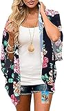 LONGTEN Womens Cover Ups Chiffon Cardigan Floral Kimono Loose Blouse Sun Protection Shirt Beach Rash Guards