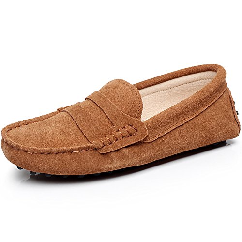 Jamron Mujer Clásico Gamuza Penny Mocasines Comodidad Hecho a Mano Pantuflas Broncearse 24208 EU40