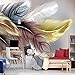 Art Murals Papel pintado de vinilo, 360 x 240 cm, hojas blancas, plumas, abstracto, papel pintado para el dormitorio, decoración de la pared, decoración del hogar