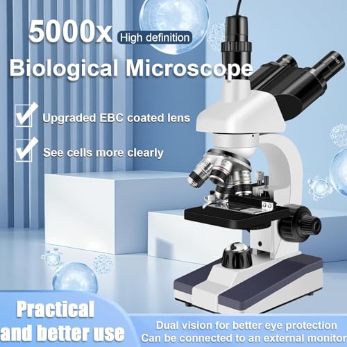 Image of Trinocular Microscope 40X-5000X Magnification Microscope for Adults Laboratory Grade with Dual Mechanical Stage and HD USB Camera