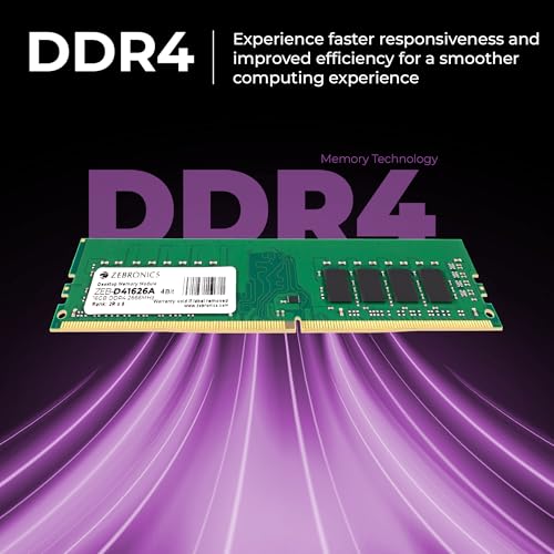 Image of Zebronics 16GB DDR4 RAM for PC, 2666MHz, 4bit Architecture, Low Power Consumption, High Stability Performance (D41626A)