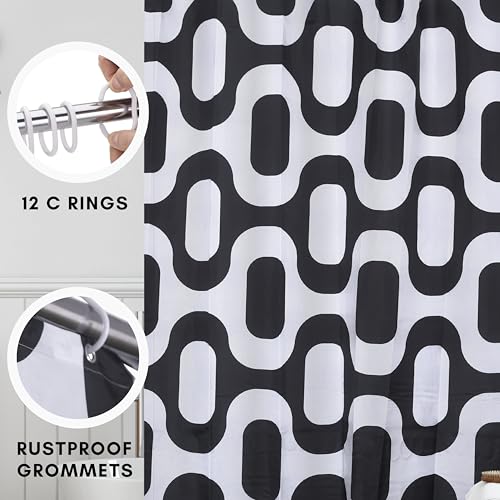 Image of HOMETHREADS Embrace Luxury with Our 6-Feet Long Premium Polyester Shower Curtain with 12 Hooks for a Lavish Bathroom Ambiance | Stylish, Splendid, and Perfectly Sized (3D Black, 180x180cm)