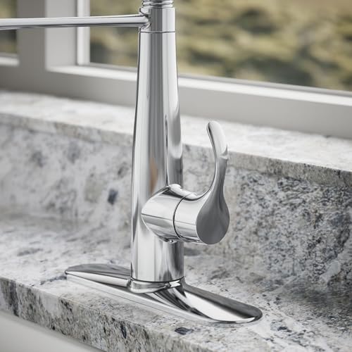 Image of KOHLER 22033-CP Simplice Semi Professional Kitchen Sink Faucet, Pre-Rinse Kitchen & Commercial Faucet, Three Function Sprayhead, Polished Chrome