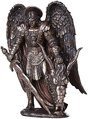 Pacific Giftware San Miguel Matando al Dragón Malvado Guerrero Poderoso y Protector Estatua de San Miguel (16 pulgadas)