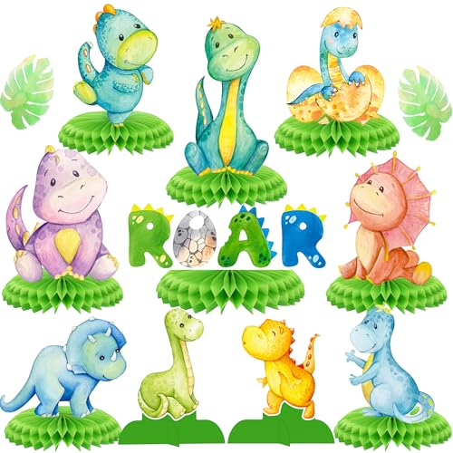 12Pcs Dinosaur Party Honeycomb Centerpieces Dinosaur Centerpieces for Table Dinosaur Theme Baby Shower Birthday Party Decorations Dino Roar Party Supplies