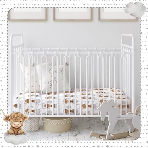 Image of Peryiter 2 Pack Highland Cow Baby Crib Sheets for Boys Girls Western Bed Sheet Set Fitted 52'' x 28 inch for Standard Crib Mattress Stretchable Soft Toddler Aesthetic Nursery Decor