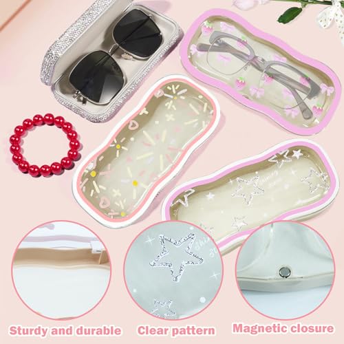 Image of 6 Pcs Glasses Case Hard Shell Clear Eyeglass Case for Women,Pink Bow Clear Eyeglass Case,Cute Durable Plastic Glasses Holder with Magnetic Closure