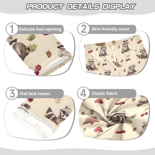 ALAZA Girls' Leggings Children's Yoga Pants Skinny Printed Dance Raccoon Cherry Comfortable 4T2