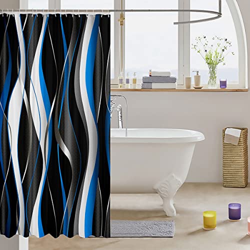 Loussiesd Blue Black Shower Curtain Geometric Spiral Pattern Fabric Shower Curtains for Kids Boys Girls Modern Abstract Bathroom Waterproof Accessories with 12 Hooks Grey White Curtains,72x78 Inch - Image 3