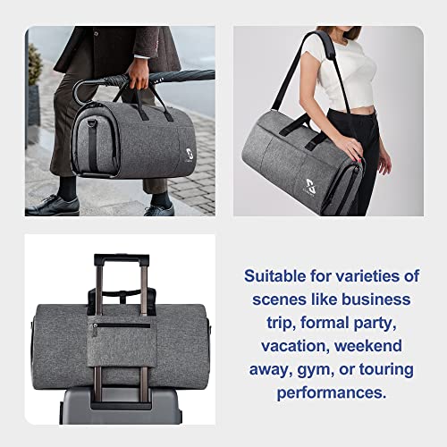 Golkcurx Convertible Garment Bag for travel,Carry on Garment Duffle Bag with Shoe Compartment, Detachable Shoulder Strap - 2 in 1 ， for Men Women - Thumbnail 4