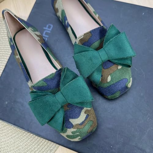 Image of WENJIAZHIZHI Square Toe Bow Ballet Slip-On | Classic Suede Finish,Chic Bow Detail,Effortless Everyday Style,Wedding Party Office,Plus Size Available