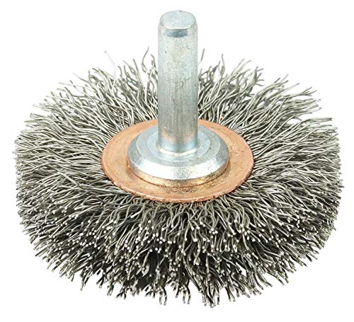 Image of Weiler 17611 2 inch Narrow Face Stem-Mounted Crimped Wire Wheel, .0118 inch Stainless Steel Fill, 1 /4 inch Stem, Made in the USA (Pack of 10)