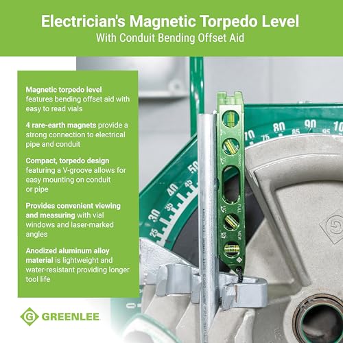 Greenlee L107 Electrician's Magnetic Torpedo Level with Conduit Bending Offset Aid, Green - Thumbnail 3