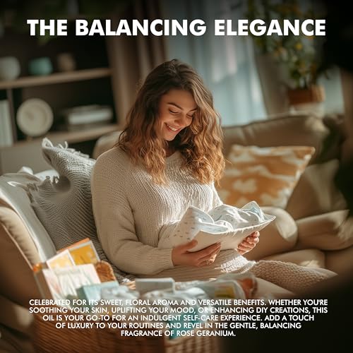 Image of Esslux Geranium Essential Oil - 100% Pure & Natural Rose Geranium Oil for Skin & Hair | Calming Aromatherapy Oil for Diffuser, Soap Making, and DIY Projects | Perfect for Stress Relief (10ml)