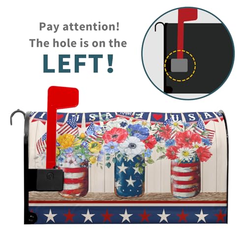 Image of America Forever Patriotic Mailbox Cover Red White Blue Floral Mailbox Covers Magnetic Standard Size 18 inchX21 inch 4th of July American Flag Decorative MailWrap Post Letter Box Cover for Outdoor Decor