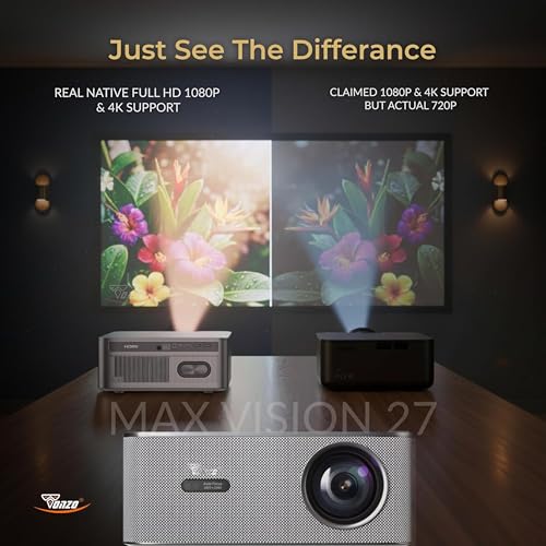 Image of TONZO Max Vision 27 Native 1080P Smart Projector, 4K Supported 22000 Lumens, 300 inch Large Display, Auto Focus, 6D Keystone 3D Glasses, Android 11 (2GB /32GB), WiFi 6 & BT 5.4, OTT Apps, Dual 10W Speakers