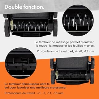VonHaus Scarificateur/Aérateur/Râteau Électrique 1800W – Pour Scarification Et Râtelage Du Gazon, Élimine Feutre, Mousse Et Feuilles, Aère Le Sol, Bac De Ramassage 55L, 5 Hauteurs, Largeur 38cm