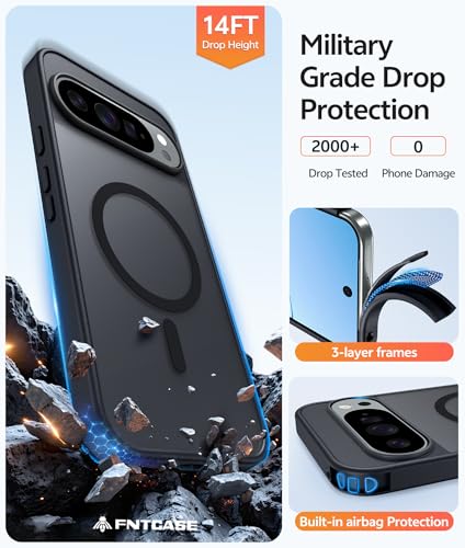 Image of FNTCASE for Google Pixel 10 Pro Case: for Pixel 10 Case [Fit for Magsafe] Translucent Matte Cases with [Screen Protector] Military Grade Shockproof Protective Magnetic Phone Cover (6.3inch - Black)
