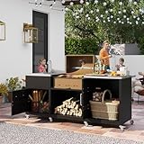 Happygrill 80” Outdoor Grill Table with Sink & Drainage, Heavy Duty Metal Grill Cart w/Cabinet & Removable Stainless Steel Top, Portable Prep Cooking Table w/Wheels for BBQ, Patio, Camping & Backyard
