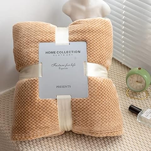 WELTRXE Throw Blanket, Flannel Fleece Blanket, 150x200cm Jacquard Checkered Soft Throw, 310GSM Lightweight Warm Plush Fuzzy Cozy Microfiber Bed Blanket for Couch, Sofa, Bedroom, Travel, Camping, Camel Cover